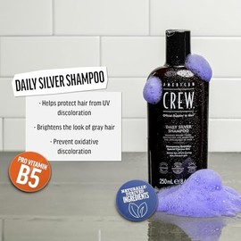 American Crew Champú para hombre, champú diario plateado, derivado de forma natural, fórmula vegana, 8.4 onzas líquidas