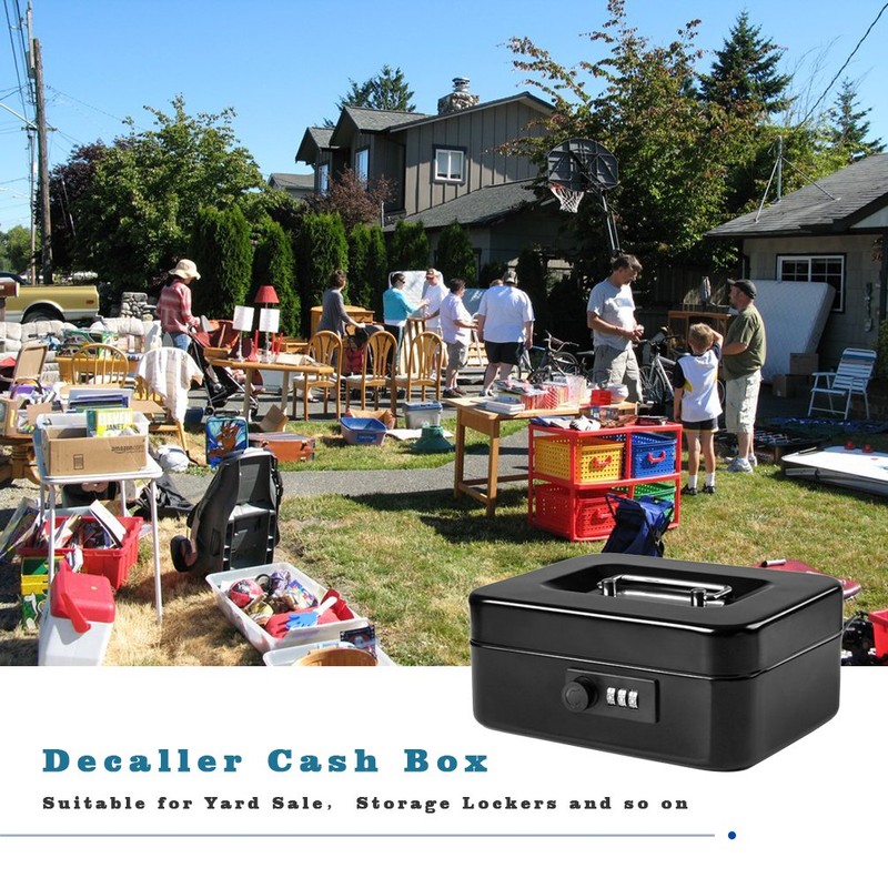 Decaller Medium Cash Box with Combination Lock, Metal Money Box