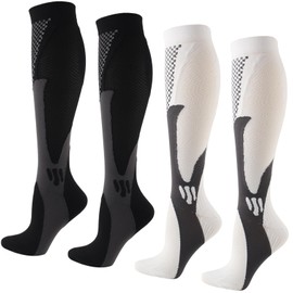 Dress Cici Knee High Compression Socks for Men (2 Pairs: Black+White), Asia Size L