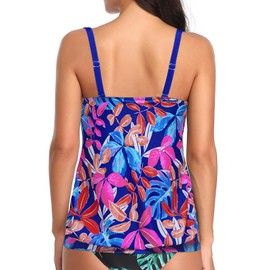 Yonique Womens Blouson Tankini Top No Bottom Loose Fit Swim Top Modest Tank Top Colorful Leaves L