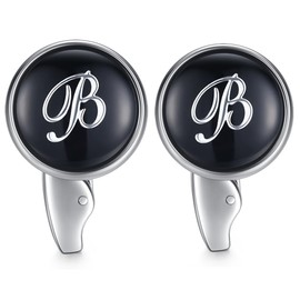 HONEY BEAR Initial Alphabet Letter Cufflinks Round for Mens Wedding Gift B Black