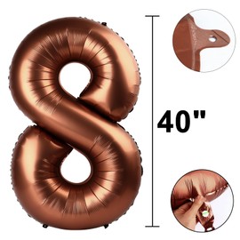 40 Inch Giant Dark Brown Foil Number 8th 18th 28th Birthday Chocolate Balloons Digit 8 Balloons for Men Women 80th Anniversary Party Decorations Supplies