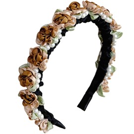 MUNSKT Dirndl Blumenkranz Haarreif, Bayerischer Trachten Haarschmuck mit Blüten für Oktoberfest, Damen & Mädchen in Grün/Beige/Kaffeefarbe