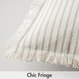 MIULEE Pack of 2 Sage Green Throw Pillow Covers 18x18 Inch Striped Farmhouse Couch Cushion Covers with Fringe Linen Decorative Accent Pillowcase with Tassels for Sofa Living Room Bed Home Decor