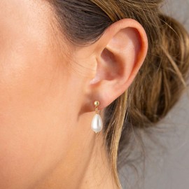 VRIUA Pearl Earrings for Women - 14K Gold Plated Dainty Stud Pearl Earrings - Trendy Gold Wedding Bridal Earrings for Women