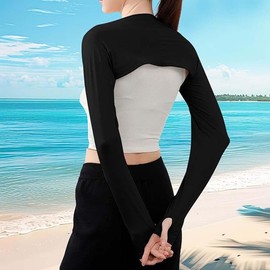 2 Pack Cooling Shawl Arm Sleeves for Women, Sun Sleeves with Finger Hole UV Protection for Golfing, Driving and Outdoor Sports - Stay Stylish and Safe(Black)