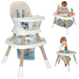 Baby High Chair with Activity Center, 8-in-1 Convertible High Chairs for Babies and Toddlers, Highchair for Ages 6-120 Months (White)