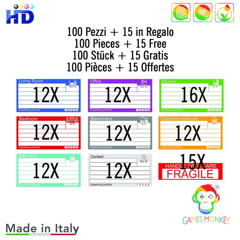 GamesMonkey® - Stickers for Moving Boxes - 15 x 8