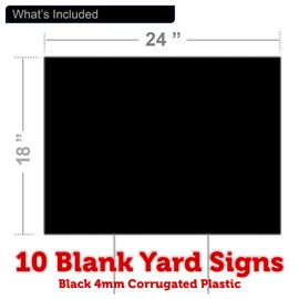 18" x 24" (10 Pack) Blank Black Yard Signs with Stakes | Create Your own Message with Blank Yard Signs | 4mm Black Corrugated Plastic Yard Sign