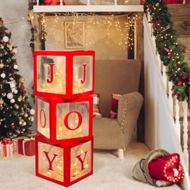 Christmas Decorations Large Red Transparent Light Box, Holiday Party Home Fireplace Decor