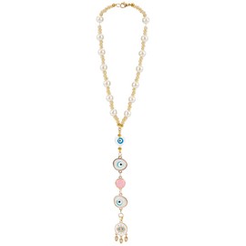 DELORIGIN Evil Eye Car Hanging Ornament Heart Evil Eye Rear View Mirror Car Charm Lanyards Beaded Decor Car Hanging Accessories Sun Catcher Pendent Decoration for Window Car Home Door Frame Balcony