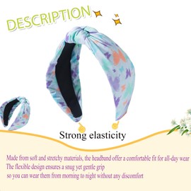 OCOUYVD Blue Flower Print Knotted Headbands Colourful Butterfly Cute Wide Top Knot Cotton Headband for Women's Hair, Hair Styling Fashion Hairbands Non Slip Wide Head Band Accessories for Girls