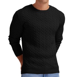 Sailwind Men's Cable Knit Jumpers Crewneck Jumper for Men Classic Pullover Sweater Soft Casual Knitwear with Ribbing Edge (Black, S)