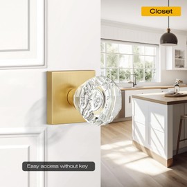 EHOMEWARE Hall/Closet Passage Door Knobs, 2 Pack Brass Crystal Handles, Universal Non Lock Interior Decorative Handles