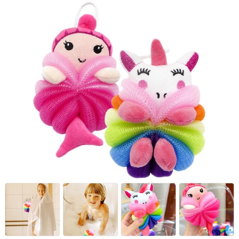 Pretyzoom Piezas Esponjas Baño Infantiles Forma Unicornio Sirena Bolas Exfoliantes