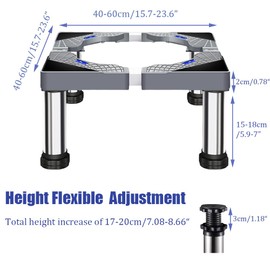 Washing Machine Stand, 4Legs Adjustable Washer Stand Height 17-20cm Washing Machine Base Fridge Stand Width 40-60 cm for Washer Cookers Fridges Max Load 150KG