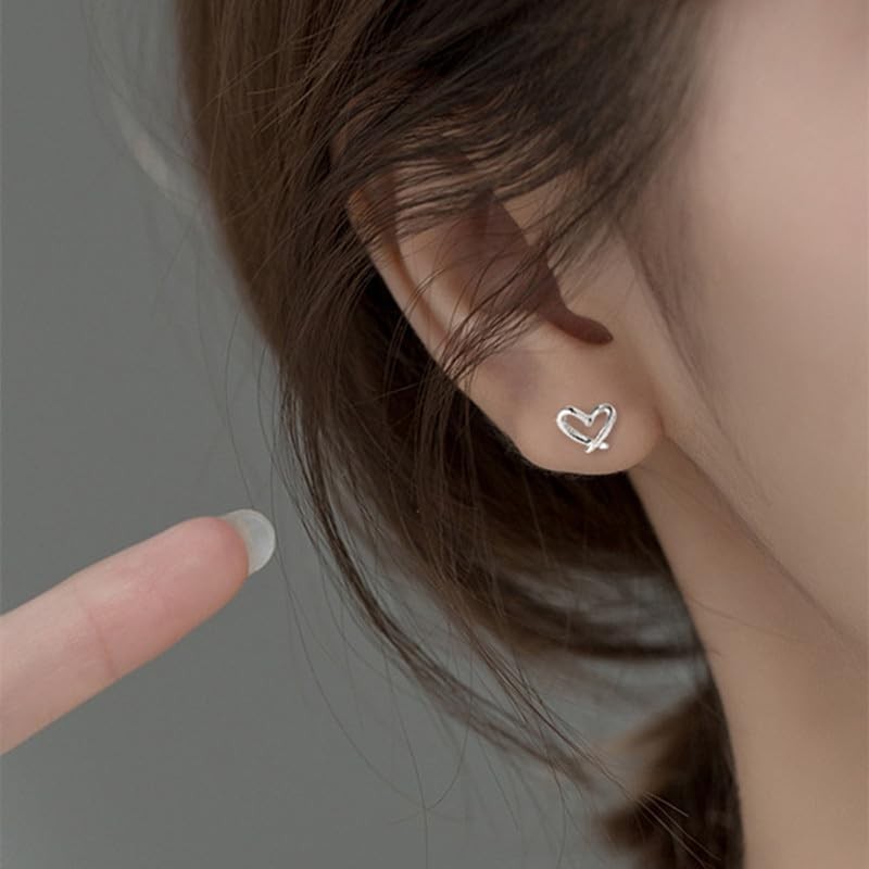 XYWstore Heart Hoop Earrings, 925 Silver, Women's Classic Hollow Design,