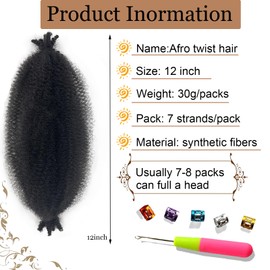 Marley Twist Braiding Hair 12 Inch Afro Twist Hair 8 Packs Springy Twist Hair 2# Kinky Braiding Hair Pre-Fluffed Afro Twist Hair Extensions for Soft Locs