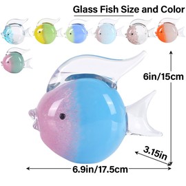 QIANLING Blue and Pink Glass Fish Figurines - Coastal Home Decor, Modern Ocean Centerpieces for Living Room, Dining Area, Bathroom, Office, Beach House, Nautical, Seaside, Entrance, Shelf Display