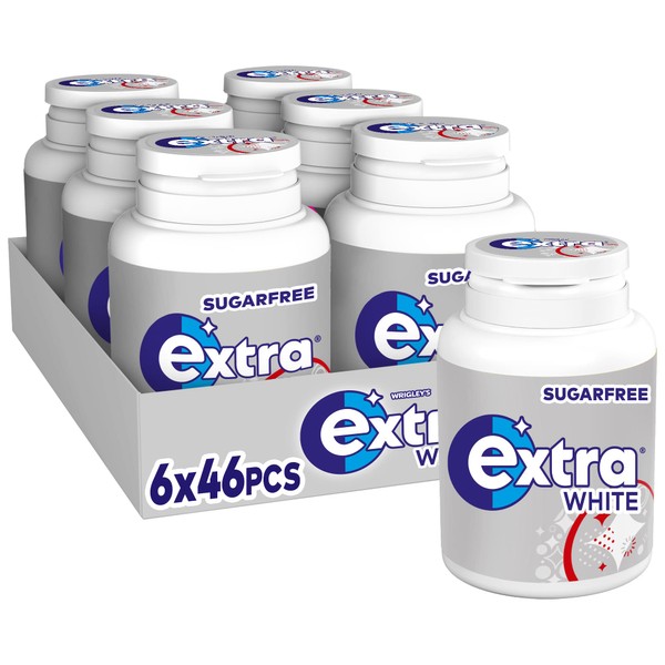 Extra White Chewing Gum, Sugar Free, Chewing Gum Bulk Box, 6 Packs of 46 Pieces