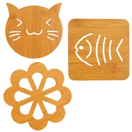3-Pack Cartoon Wooden Coasters for Drinks - Thickened Heat-Resistant Coasters for Hot & Cold Beverages, Anti-Slip & Anti-Scalding Kitchen Utensils