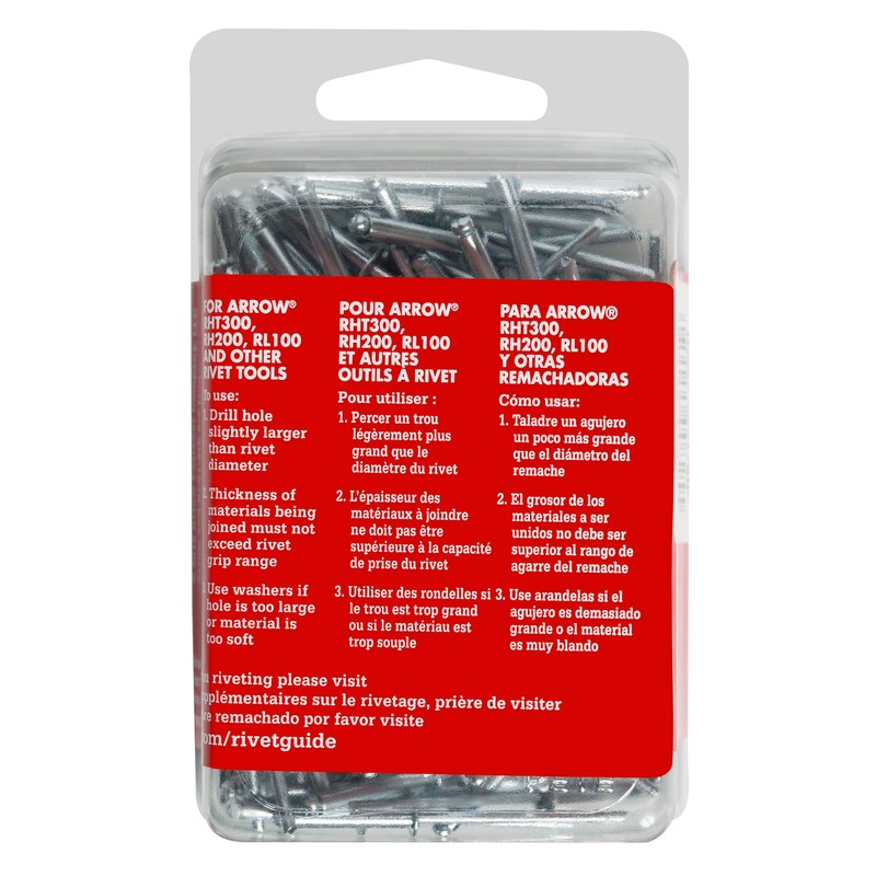 Arrow RLS1/8IP Long Steel 1/8-Inch Pop Rivets for Metal, Fabric,