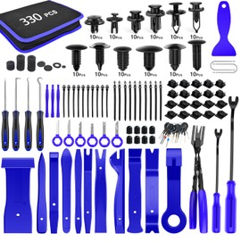 GOOACC 330Pcs Trim Removal Tool, Auto Push Pin Bumper Retainer Clip Set Fastener Terminal Remover Tool Adhesive Cable Clips Pry Kit Car Panel Radio Removal Auto Clip Pliers, Blue