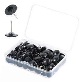 Pack of 100 Black Tacks Plastic Gear Shaped Thumbtacks for Wall Hangings, Push Pins Flat Head, Round Head Tacks, Drawing Pins for Cork Board