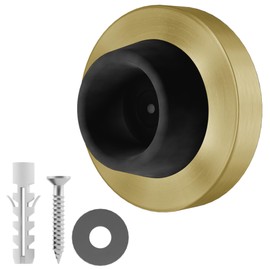 Stainless Steel & Rubber Wall-Mounted Door Stopper by NYCO Architectural Hardware- Heavy Duty Round Door Bumper for Wall & Door Protection- Modern Universal Door Slam Stopper (Satin Brass)