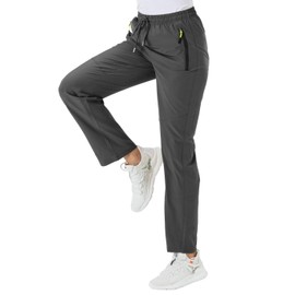 BGOWATU Women's Hiking Cargo Pants Quick Dry Lightweight Water Resistant Joggers Pants Zipper Pockets (Dark Grey,US M)