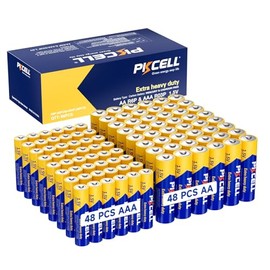 PKCELL AA and AAA Batteries Combo Pack 96 Count, 48 AA and 48 AAA Batteries Variety Pack, 1.5V High-Performance Carbon Battery for Clock, Remote Controls, Household Electronics