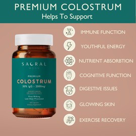 SACRALMOON SACRALMOON Colostrum, 30% IgG - First Milking - Low Heat Processed - 2000mg - Non GMO - Immune, Gut, Digestive, GI Tract Support - Skin, Hair - May Assist Muscle Exercise Recovery, Energy, Clarity.