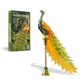 Piececool 3D Puzzle Metal Model Making Green Peacock Animal Model 3D Metal Puzzle for 340 Stainless Steel Full Metal 1:1 Restore Collection, Birthday Gift, Model Kit Adults, 100 Pieces