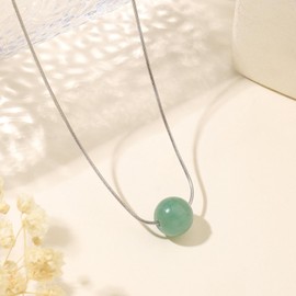 Lit Wall Jade Necklaces for Women Silver 10mm 18K Gold White Plated Green Aventurine Necklace Jade Pendant Necklace Round Green Jade Necklace Jade Jewelry for Women