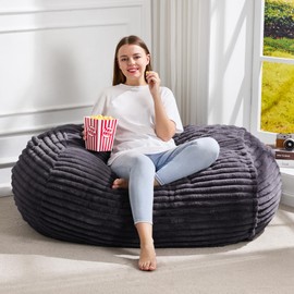 Hobestluk 3FT Bean Bag Chairs Adult Bean Bag with Portable Handle Comfy Large Bean Bag Chair with Removable Cover for Living Room Bedroom or Reading Nook (Stripe Dark Grey, 3FT)