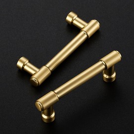 JOY DECOR 5 Pack 3 Inch Brushed Brass Cabinet Handles Modern Dresser Drawer Pulls Kitchen Cabinet Hardware for Cupboard Door Handles