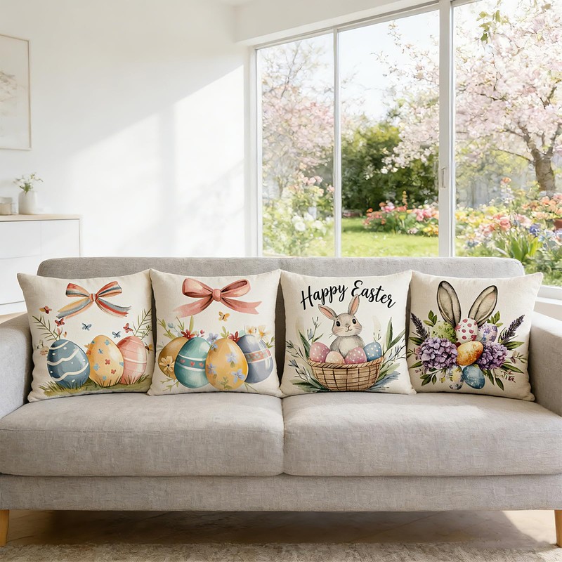 Ticacooler Easter Pillow Covers 18x18 Inch Set of 4, Bunny