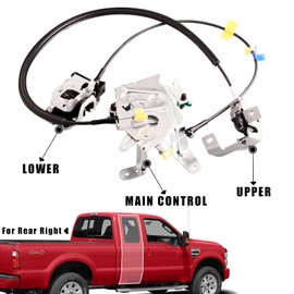 unikpas Rear Right Door Lock Latch w/Cable Assembly Compatible for Ford F250 F350 Super Duty Extended Cab 1999-2007 Passenger Rear Door Upper&Lower Latch repalcement 6C3Z28264A00AA
