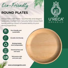 U'reca Organics Eco-Friendly Areca Palm Leaf Round Plates | 5" - Pack of 25 | Great for Dips, Fruit Slices & Finger Foods | Compostable, Heavy-Duty, Leakproof