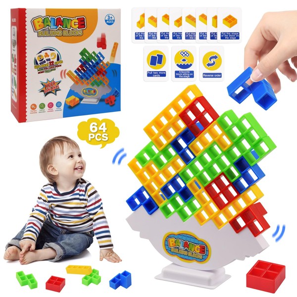 ARIEL-GXR 64pcs Tetra Tower Balance Game, Balancing Stacking Toys, Parent-Child Interactive Toy, Swing Stack Balance Toy for Kids & Adults, Balance Building Toy for Family, Parties, Travel