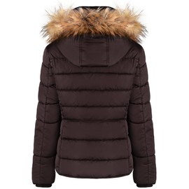 BodiLove Women's Puffer Jacket with Removable Faux Fur Hood and Zipper Brown XL