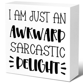Inspirational Wood Block Signs,I am Just an Awkward Sarcastic Delight Wooden Box Sign for Home Shelf Office Tabletop Desk Decor,Funny Motivational Office Sign Decor V523