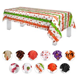 Grandipity Holiday Christmas 12 Pack Premium Disposable Plastic Tablecloth 54 Inch. x 108 Inch. Rectangle Table Cover