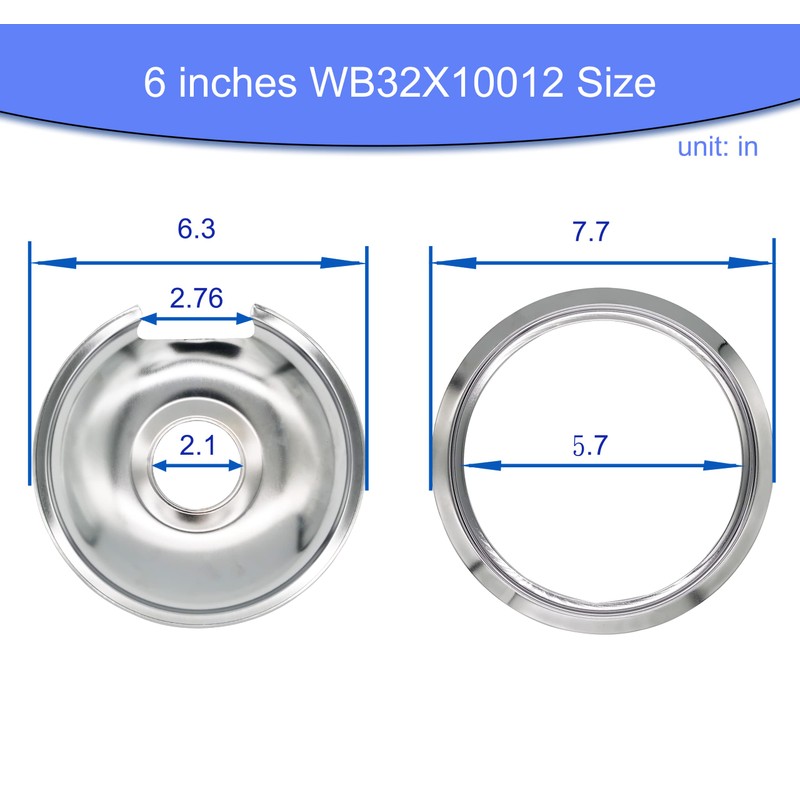 Electric Stove Chrome Drip Pans 1 Large 8'' WB32X10013 &
