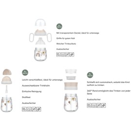 Mepal - Mio Learning Cup Set of 3 - Anti-Drip Handle Cup 200 ml - 360° Drinking Cup 300 ml - Straw Cup 300 ml - Learning Cup for Children from 6 Months - Leak-Proof - Fairy Garden