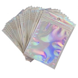 50PCS Holographic Ziplock Bags Foil Pouch Bag Flat Mylar Bags Rainbow Aluminum Foil  Bags Resealable Packaging Bags for Candy Lip Gloss Party Favor(Holographic, 5x7 inch)