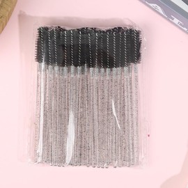 50 Pieces Eyelashes/Eyebrows Brushes, 10CM Lash Removal Cleaning Tools, Crystal Handle, Makeup Tools Mascara Wands(Simple Packaging)-(Crystal Black)