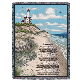 Pure Country Weavers Jesus Footprints in The Sand 2 Blanket XL - Religious Gift Tapestry Throw Woven from Cotton - Made in The USA (82x62)