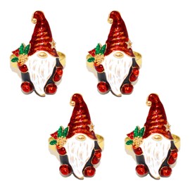 BRTNUP 4PCS Gold Christmas Napkin Rings Xmas Napkin Holder Household Napkin Buckle Reindeer Xmas Gnome Napkin Holder Rings for Christmas Party Dinner Wedding Table Decoration (Gold-Gnome, One Size)