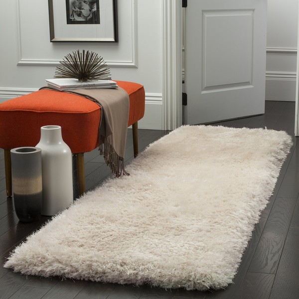 SAFAVIEH Luxe Shag Collection 2'3" x 6' Bone SGX160B Handmade